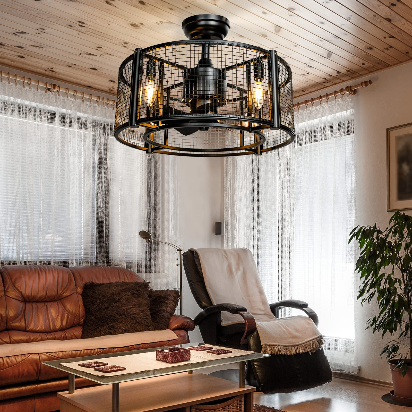 Tangkula Caged Ceiling Fan with Light